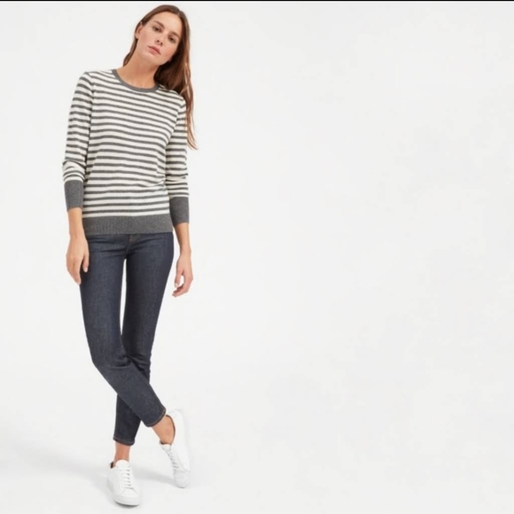 Lord & Taylor Sweaters - Lord & Taylor | 100% Cashmere Grey Striped Oversized Crewneck Knit Sweater